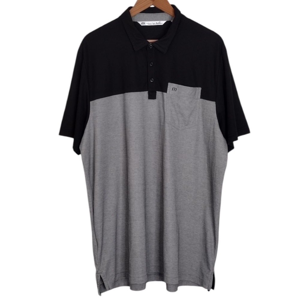 Travis Mathew Men's Black Gray Short Sleeve Athletic Golf Polo Shirt Sz XL